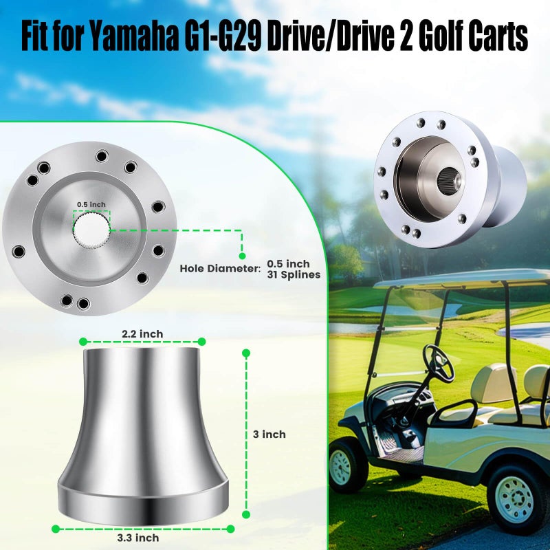 LEAPGOMAX Golf Cart Steering Wheel Adapter for Yamaha G1-G29 Drive/Drive 2 Golf Carts, Fits for 5-6 Holes Golf Cart Steering Wheel Silver - Image 2